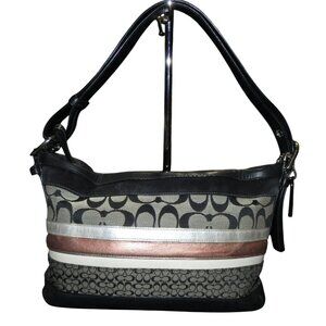 Coach 2007 Signature C Top Handle Striped Canvas & Leather Satchel Shoulder Bag